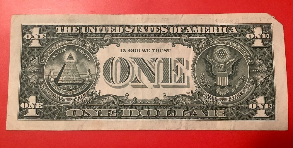 Rare misprinted error one dollar bill, federal reserve note
