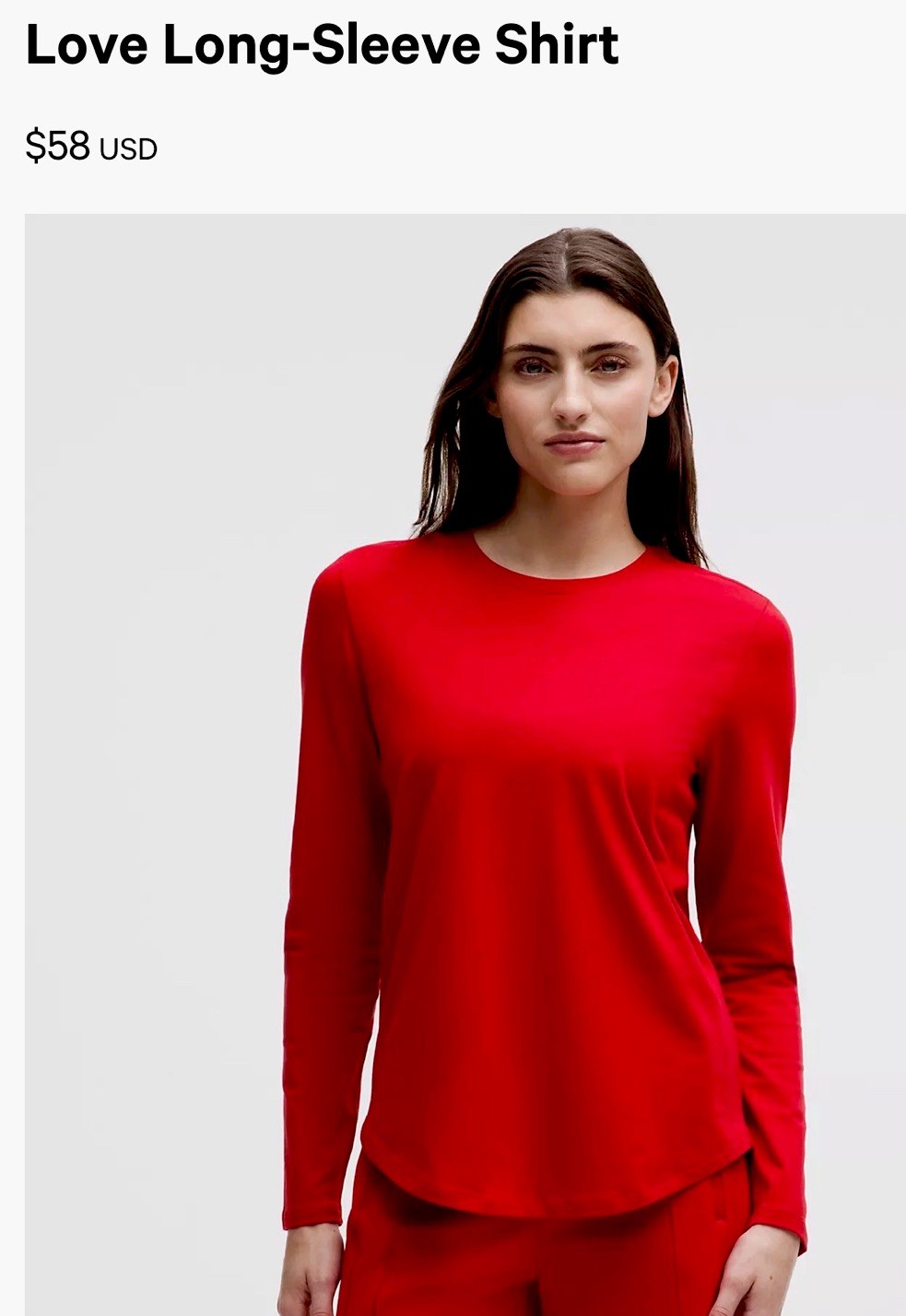 EXCELLENT CONDTN- Lululemon Love Long Sleeve Shirt Red Size 4 ($58)