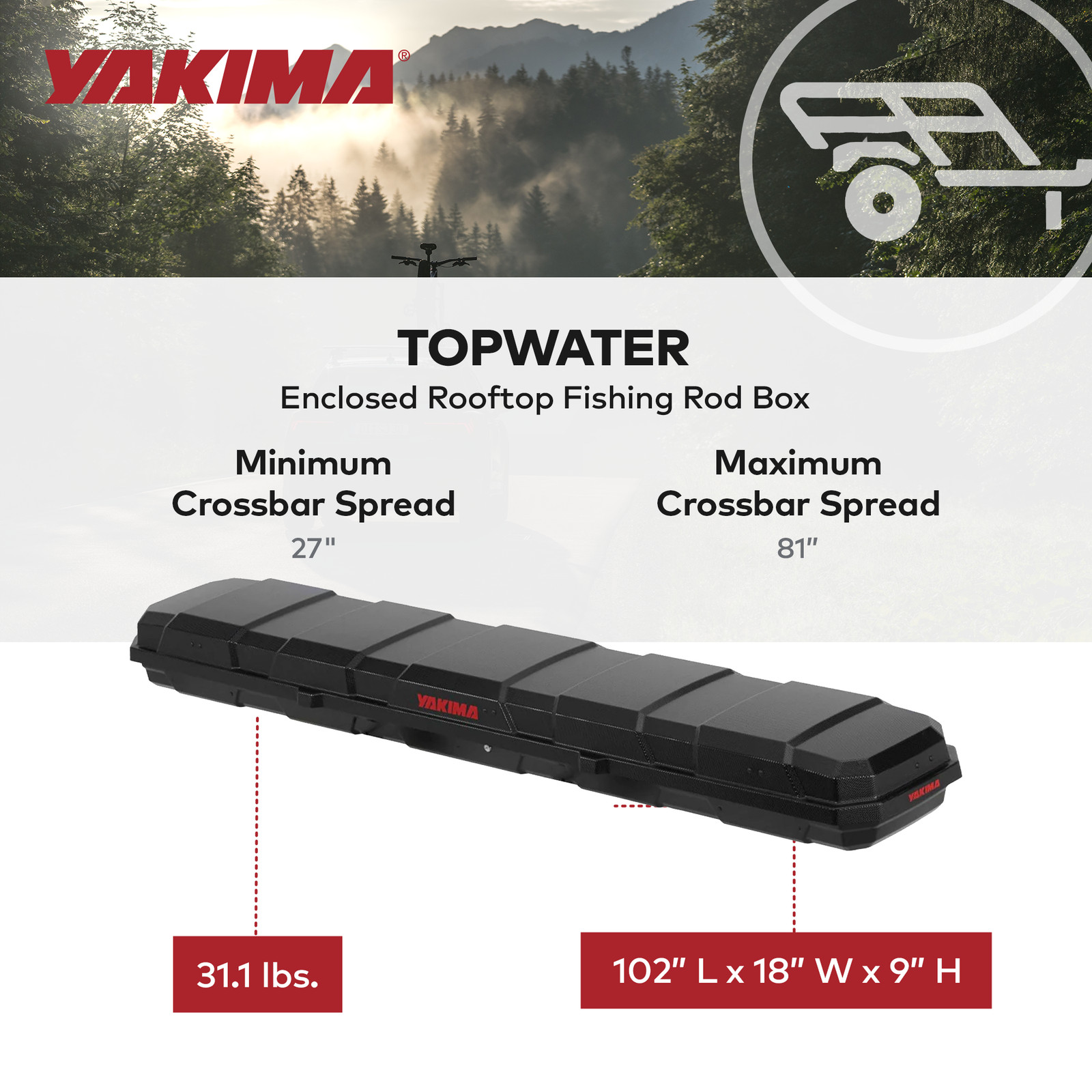 Yakima TopWater Enclosed Rooftop Fishing Rod Box Compatible w/ EasyRider Trailer