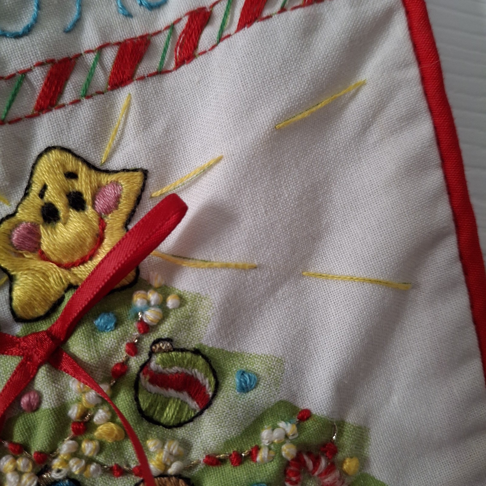 VTG 1980s Janlynn Steinmeyer Hand Embroidered Crewel Christmas Stocking Santa