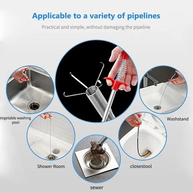 60cm Spring Drain Snake Pipe Dredging Tool Claw Grabber Clog Remover