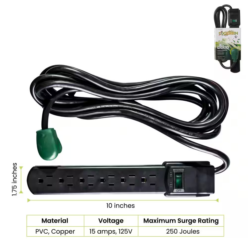 6-Outlet Surge Protector with 6 Ft. Cord, Black