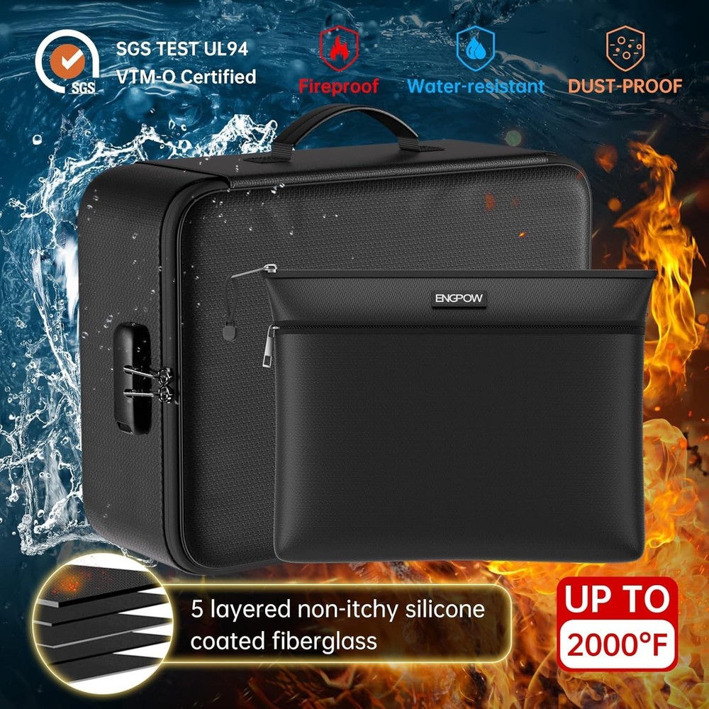 Fireproof Document Bag with Lock, 5 Layers Protection