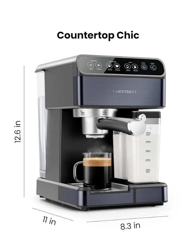 Chefman 6-in-1 Espresso Machine with Steamer, Automatic One-Touch Coffee Maker,