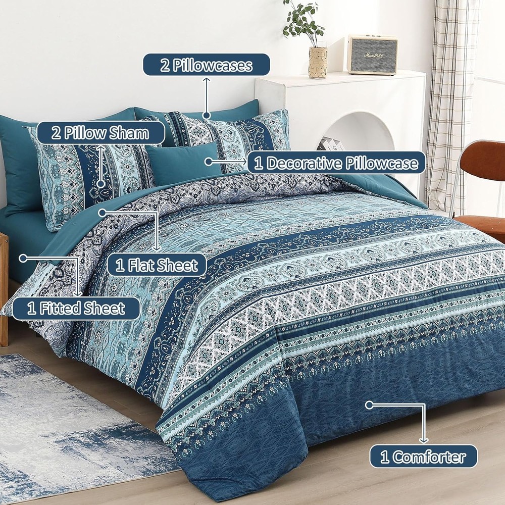Blue Down Comforter Set (8-Piece)