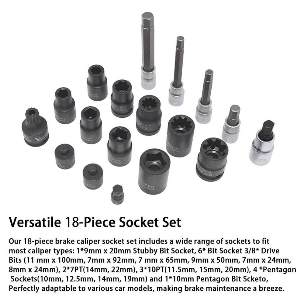 Yuesstloo 18PCS Brake Caliper Socket Set Kit, Adjusting Tools, 18pcs