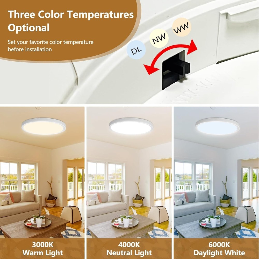 NEW 6 Pack 12 Inch LED Flush Mount Ceiling Light 24W Slim Panel CCT Selectable