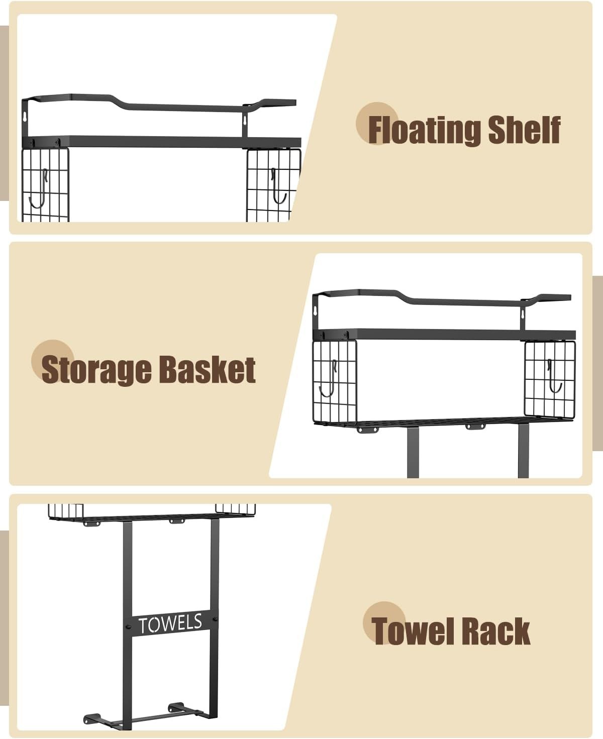 Wall Mounted Towel Rack for Bathroom - Bath Storage Holder Set Above Toilet,