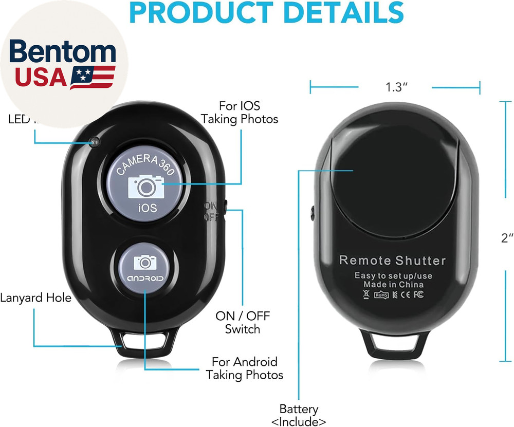 2 Pack Wireless Camera Remote Control - Wireless Remote for Iphone & Android Pho