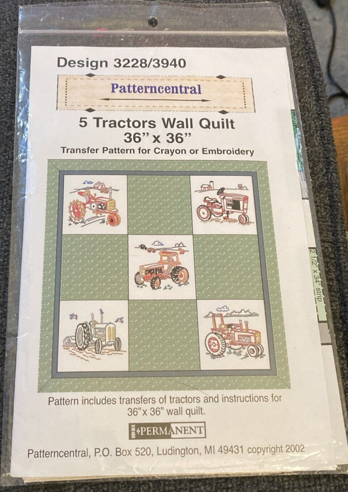 Vtg Rare Patterncentral 5 Tractors Wall Quilt 2002 pattern #3228/3940