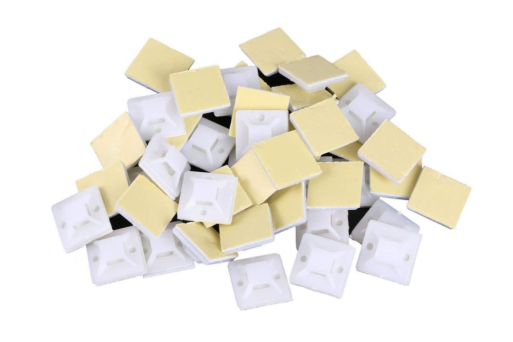White Nylon Plastic Square Type Selfadhesive+screws Hole Mounting Wire Bundle Fi