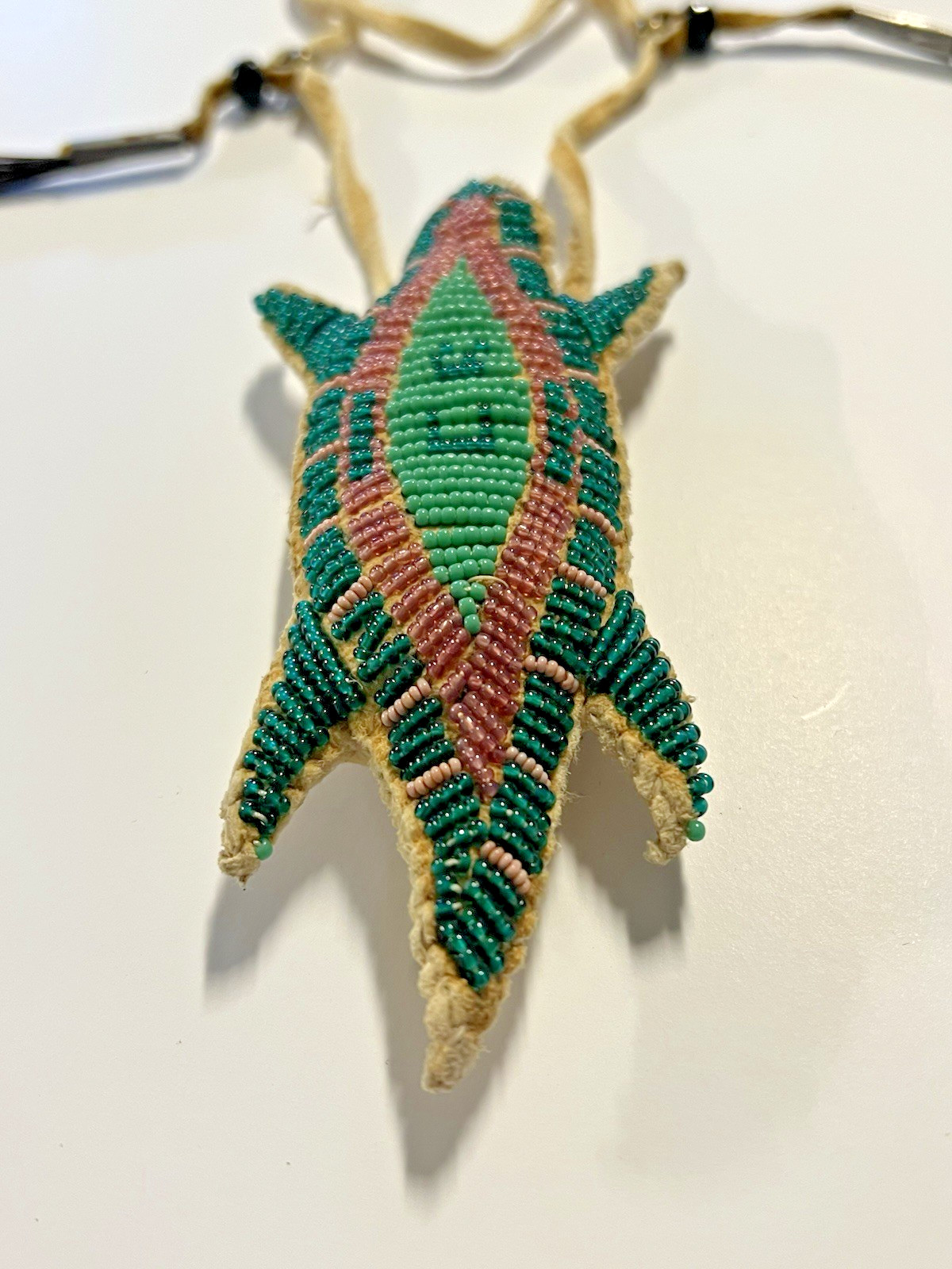 Native American Indian Rawhide Lizard Fetish & Horse Hair Tassels; Hand Sewn