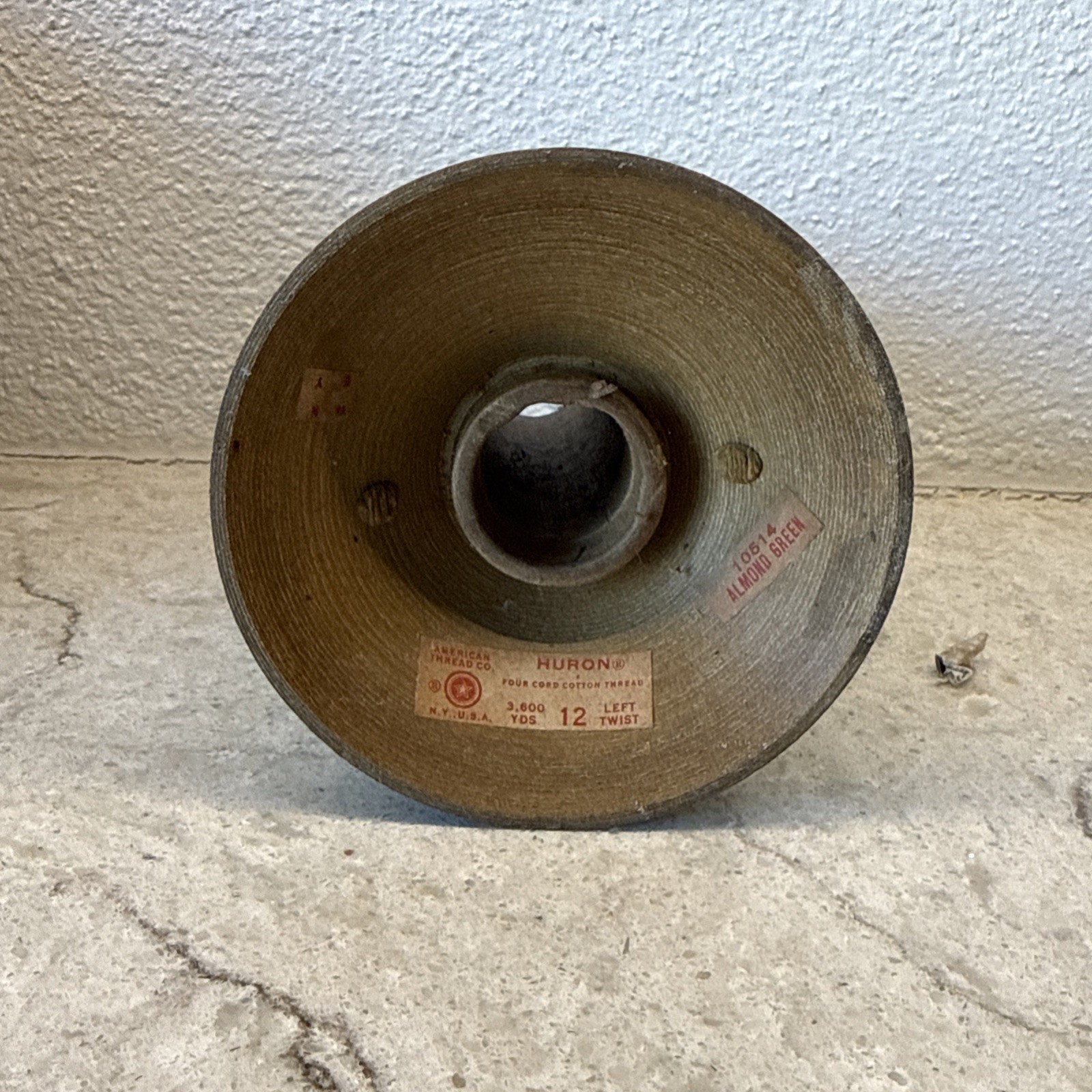 Vintage American Thread Company Partial Wooden Spool Huron 4 Cord Cotton Thread