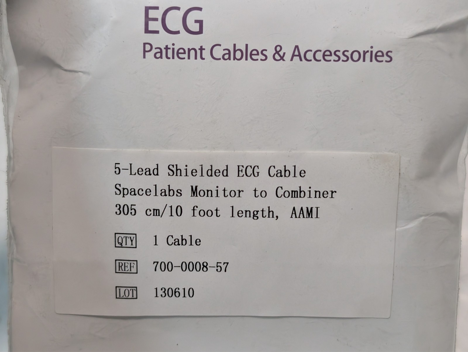 Lot of 5 TruLink 700-0008-57 5-Lead Shielded ECG Cables, 10ft AAMI Spacelabs