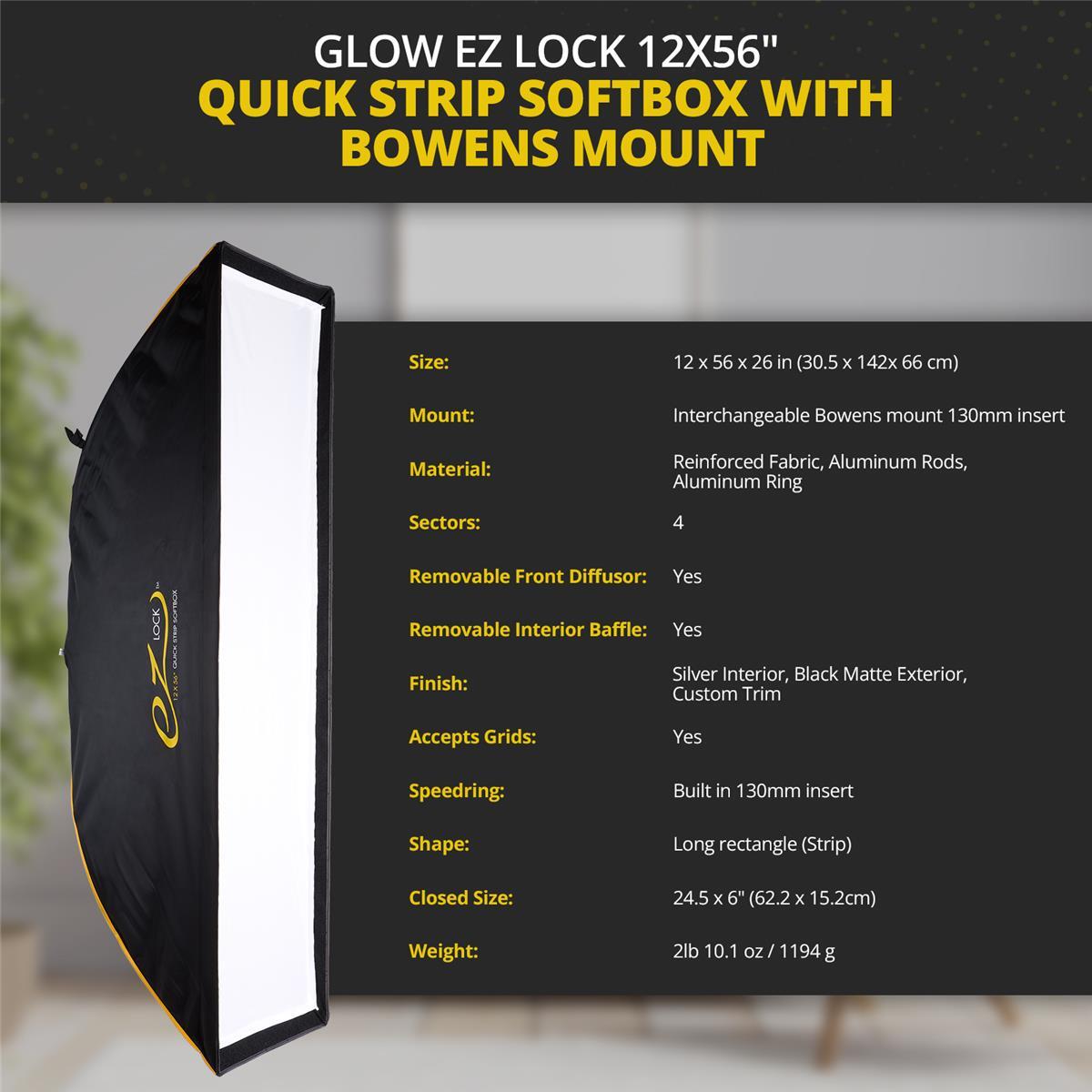 Glow EZ Lock 12x56" Quick Strip Softbox With Bowens Mount #EZ-SB-1256