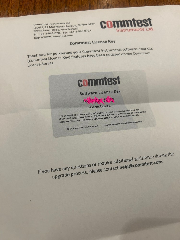 Commtest ASCENT Software Licence Key - CLK