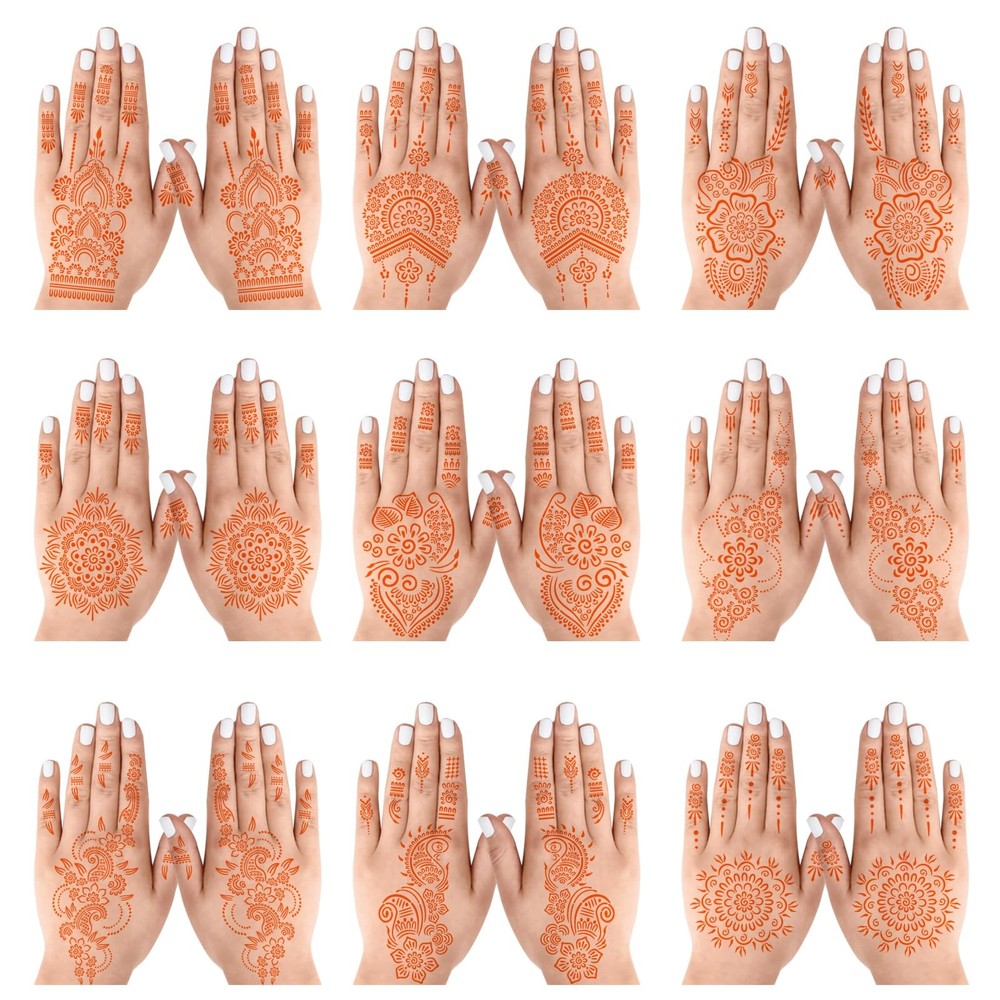 18 Sheets Henna Stencils Tattoo Stencil Kit, Hand Temporary Black