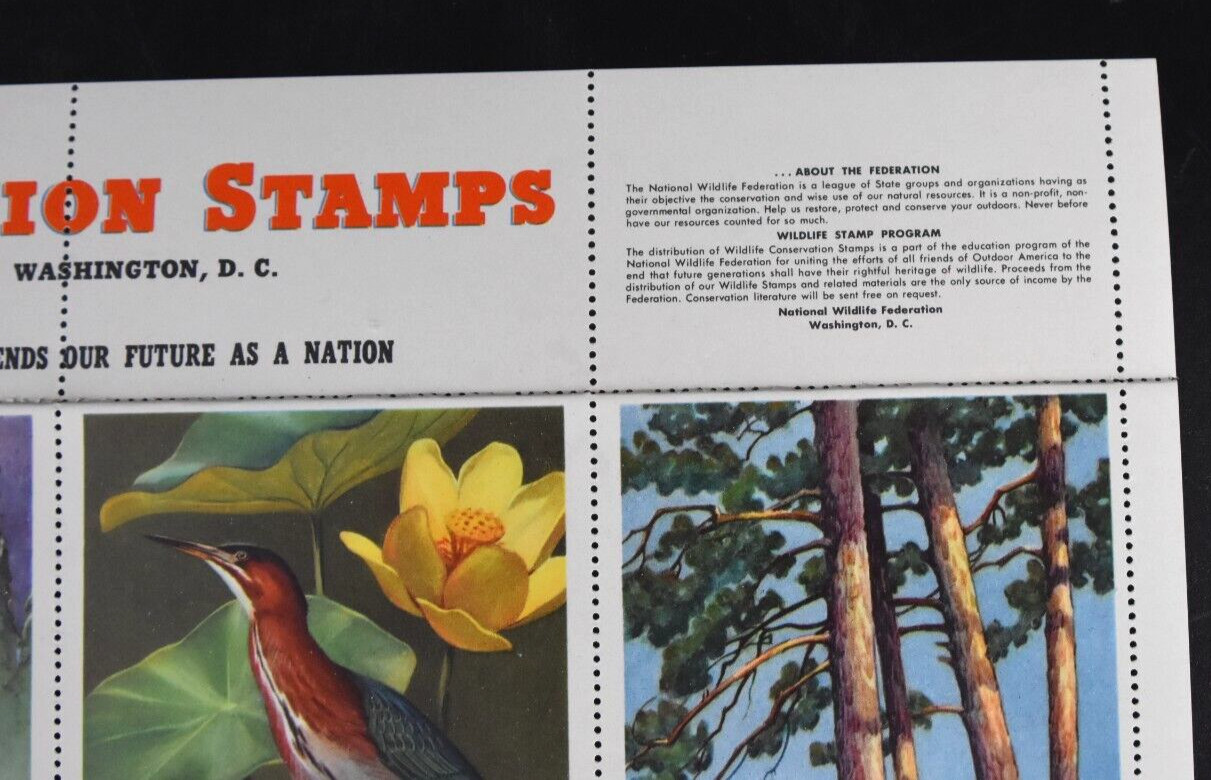 VTG 1953 National Wildlife Conservation Stamps Full Sheet Endangered Animals