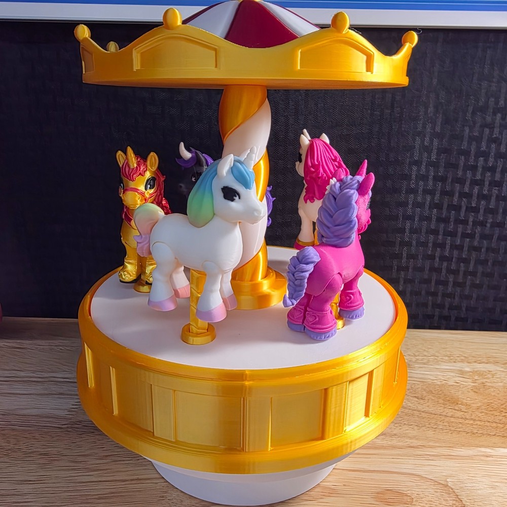 Unicorn Carousel, rotates and unicorns move up and down, 3D Printed Items