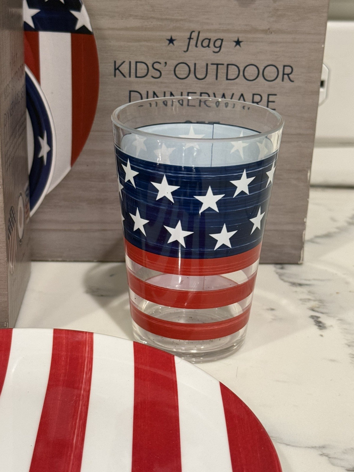Sur La Table Kids Melamine FLAG Stars & Stripes Dinnerware Set BOXED NEW