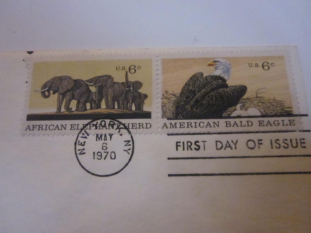 US COMBO COVER 1970 EAGLE & ELEPHANT FDC SCOTT 1387,88 COLONIAL CACHETS CACHET