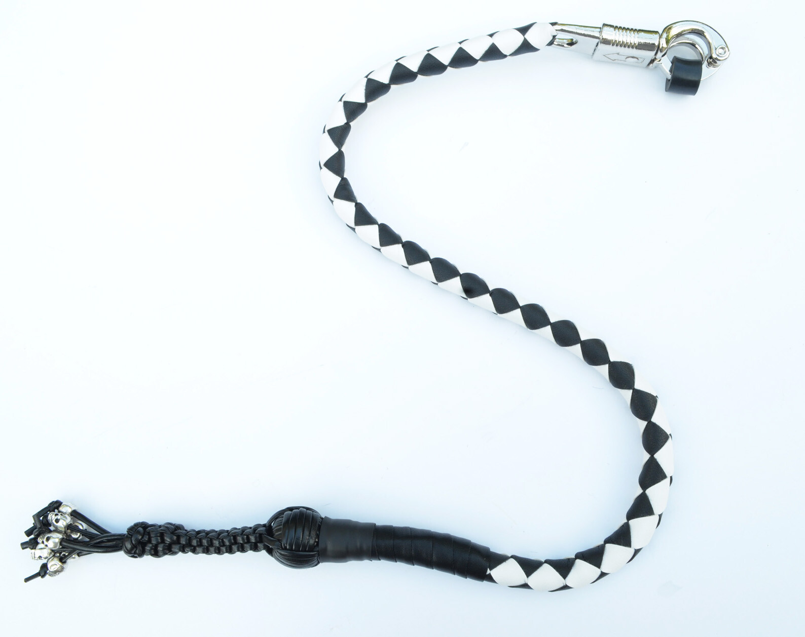 PU Leather Motorcycle Whip Get Back whip 1" Ball & Skulls 36" BLACK / WHITE