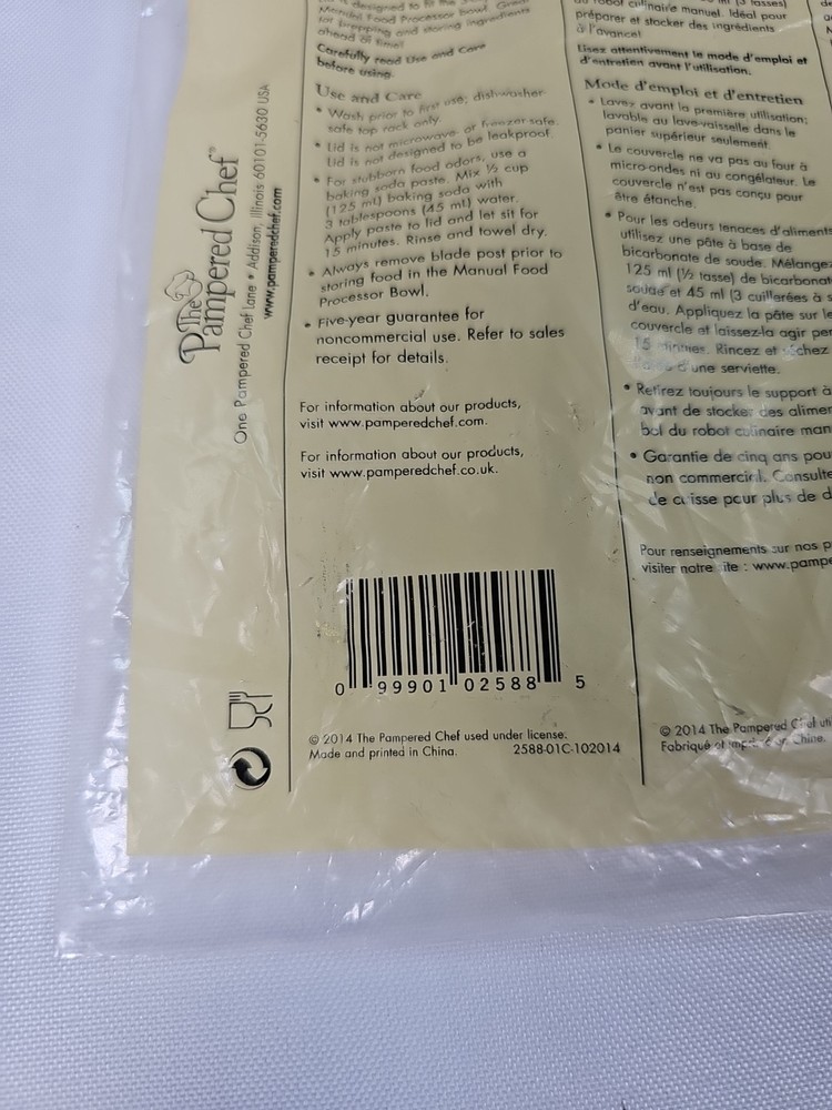 New Pampered Chef Manual Food Processor Lid 2588