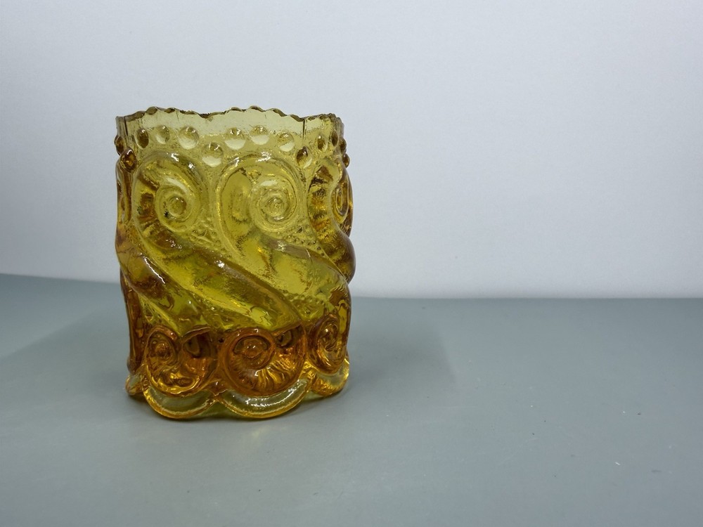Vintage Amber Glass S- Repeat Pattern Toothpick Holder