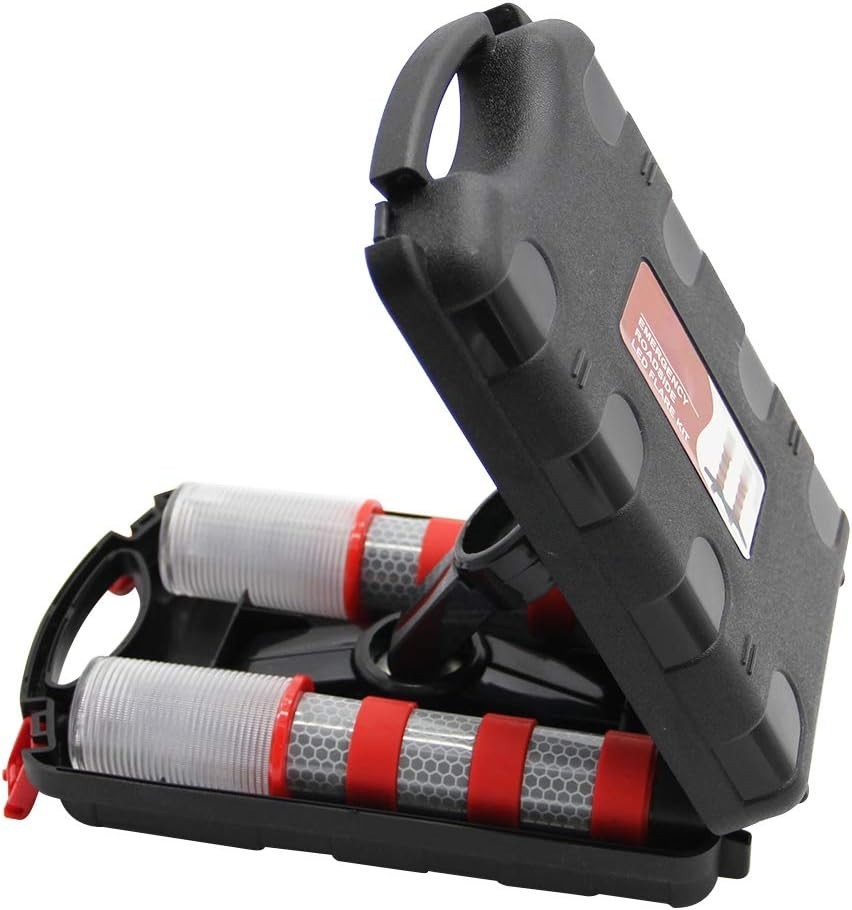 LED Emergency Roadside Flares Kit: Magnetic Base, Strobe & Storage Case (2 Sets)