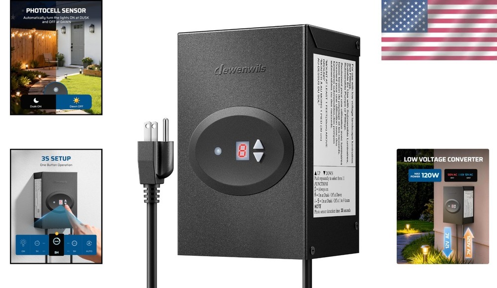 Low Voltage Transformer with Built-in Dusk to Dawn Sensor