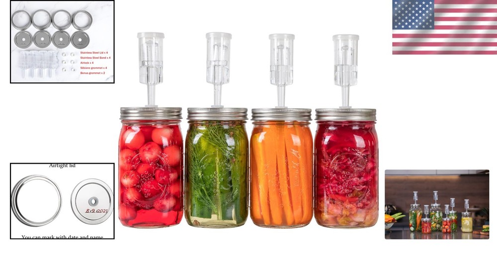 Fermentation Lids Kit for Wide Mouth Jars - Includes Airlocks & Grommets