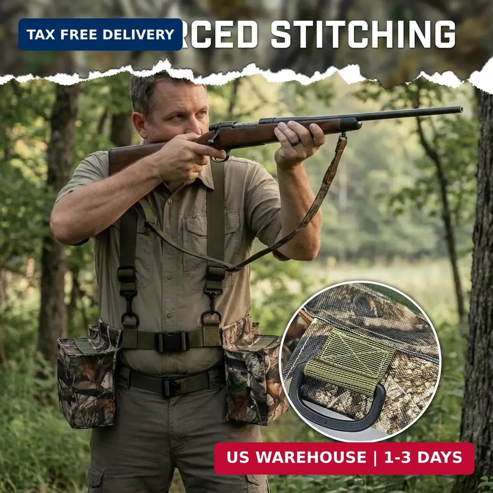 Hunting Belt with Shoulder Strap, Quick-Release Game Belt with Shell Pouch & Bot