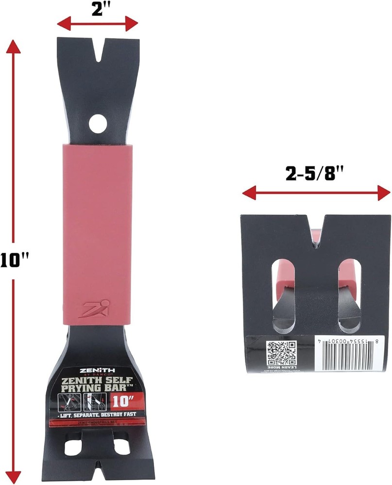 Zenith 10" Self-Prying Pry Bar - Lightweight Demolition Tool with Nail Pullers