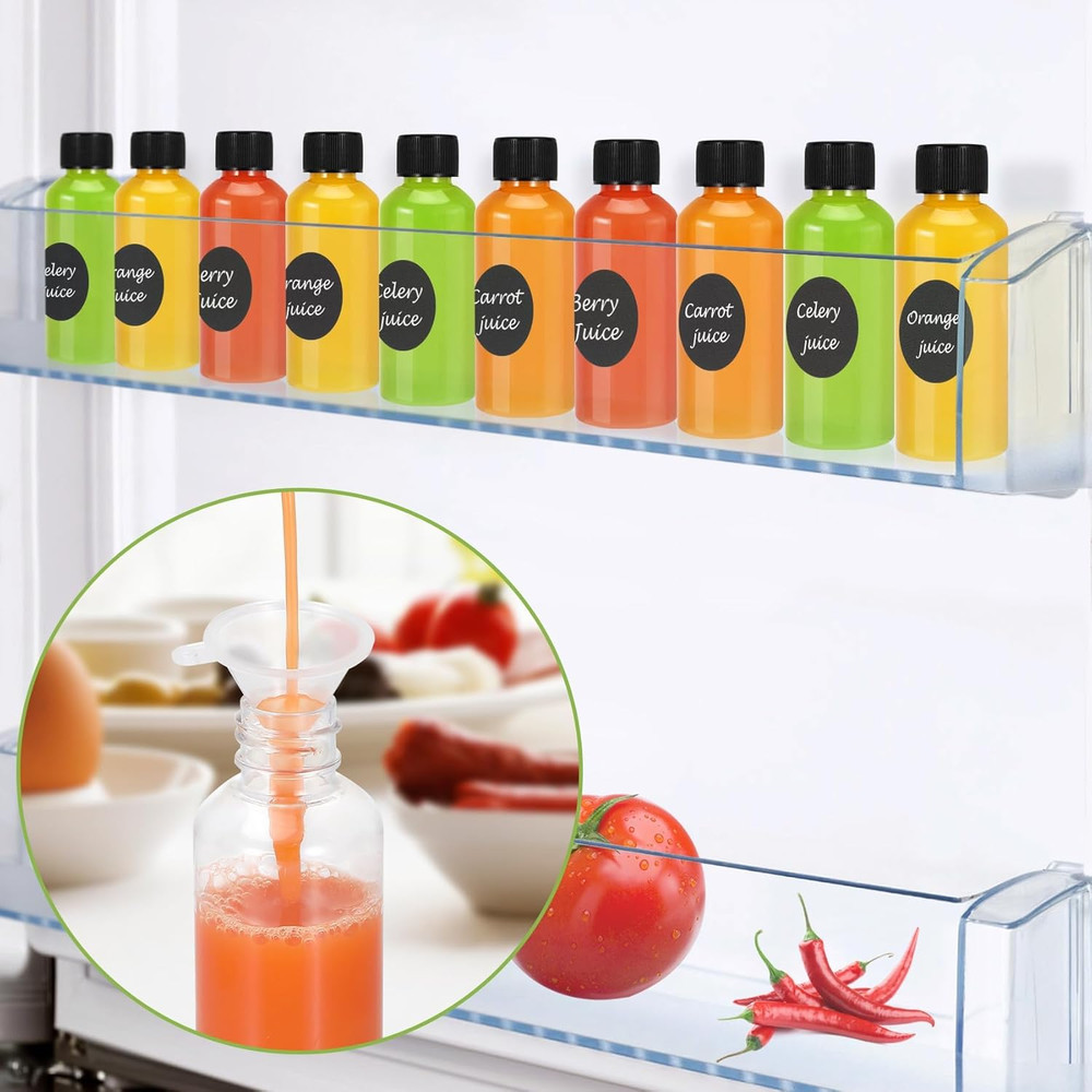 16 Pack 2 oz Shot Bottles with Caps, Mini Reusable Plastic clear