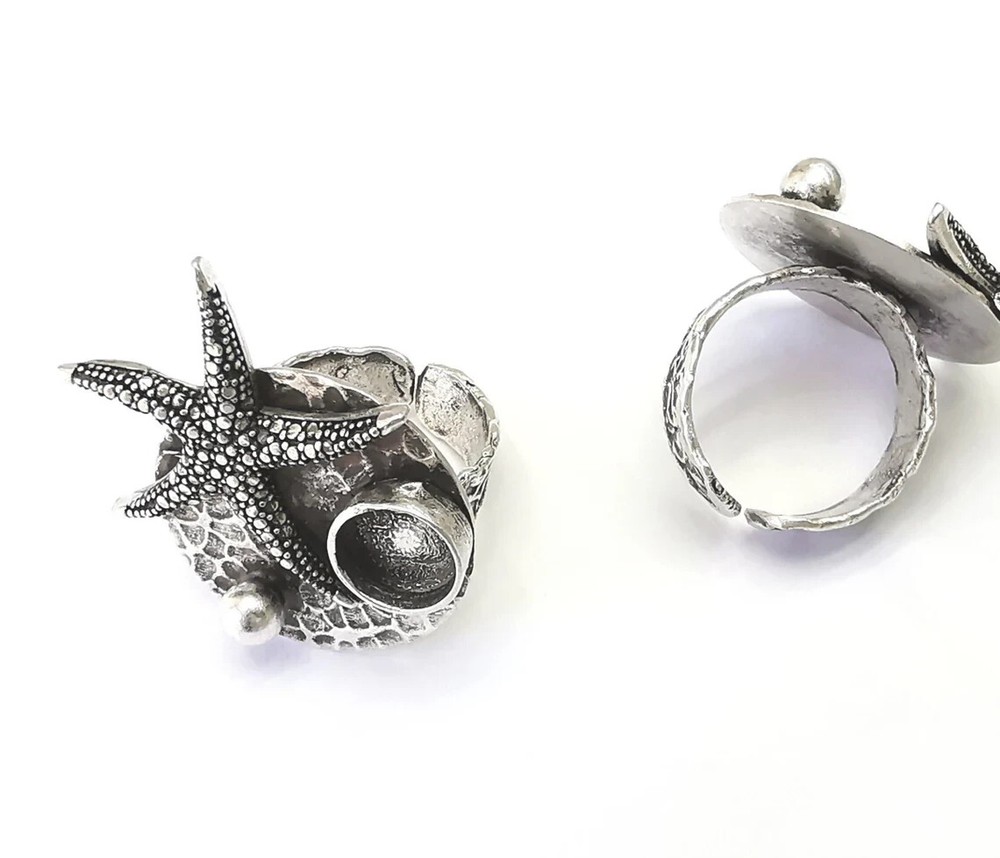 Starfish silver ring setting blank cabochon mounting Adjustable base 8mm Blank