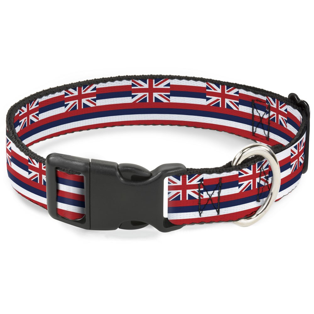 Plastic Clip Collar Hawaii Flag Continuous Repeat Medium 11-16.5"