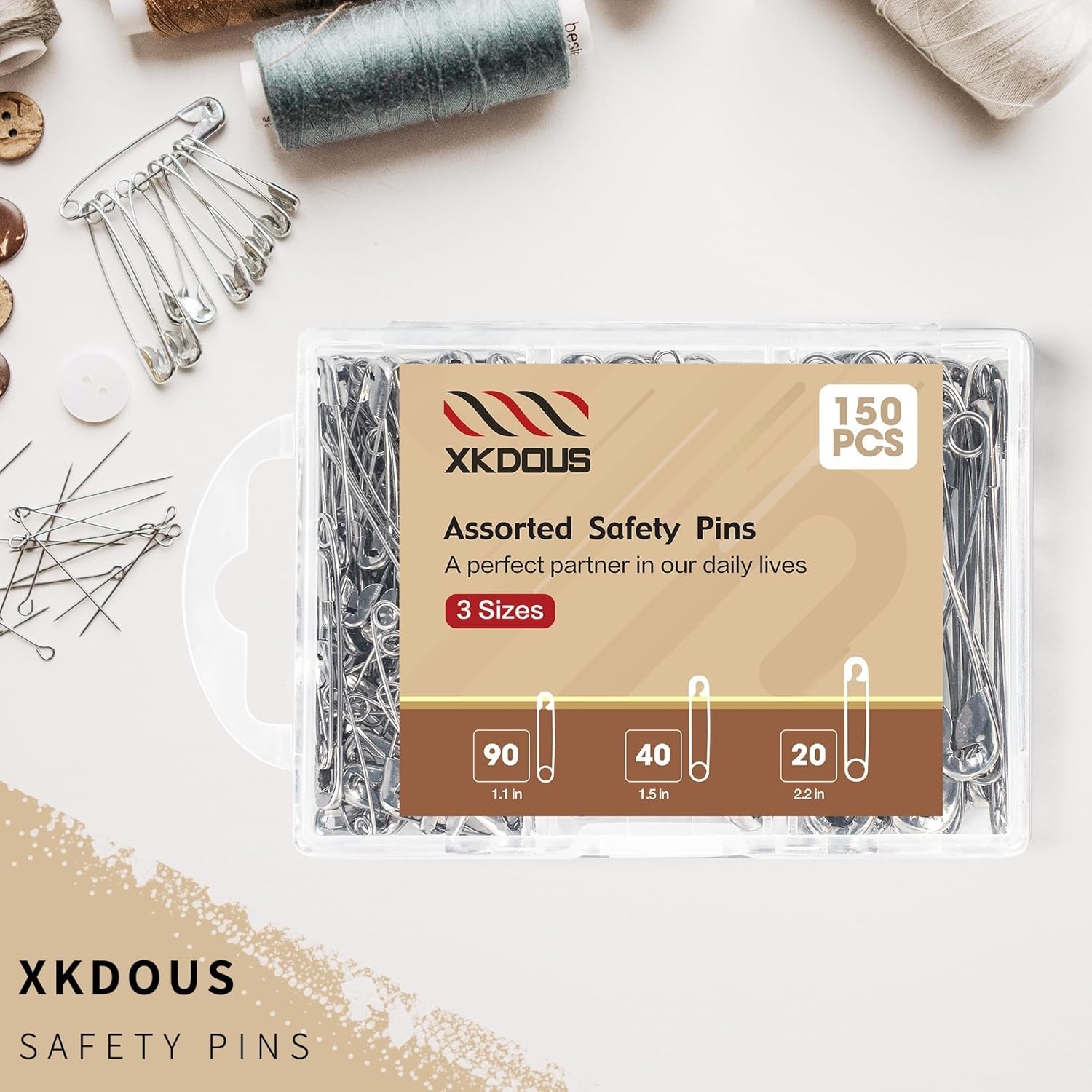 Safety Pins - 150 Pcs Assorted Sizes Silver Pins Bulk - Small & Large Heavy Duty