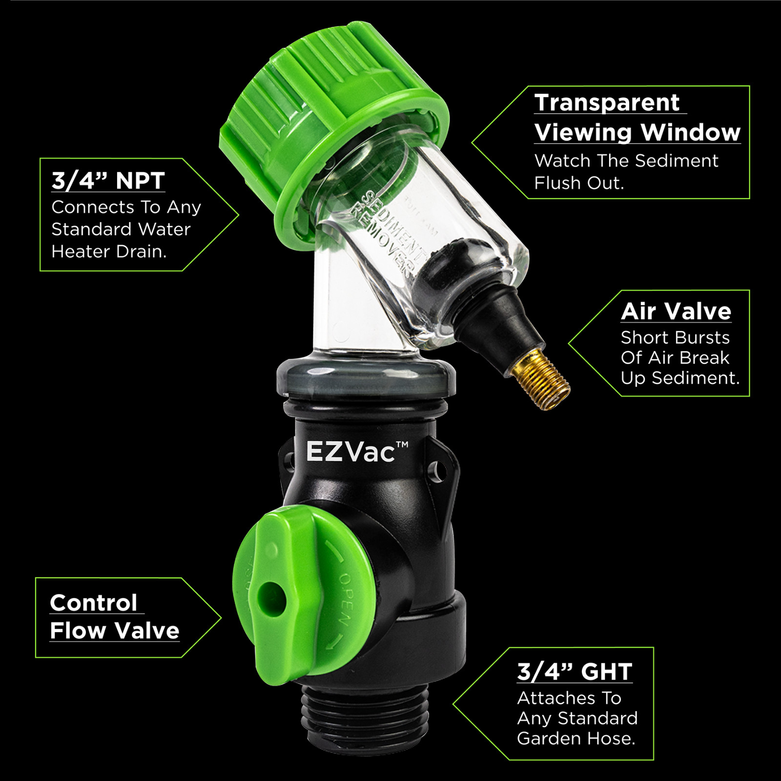 EZVac Water Heater Sediment Removal Tool – Flushes & Breaks Up Clogs