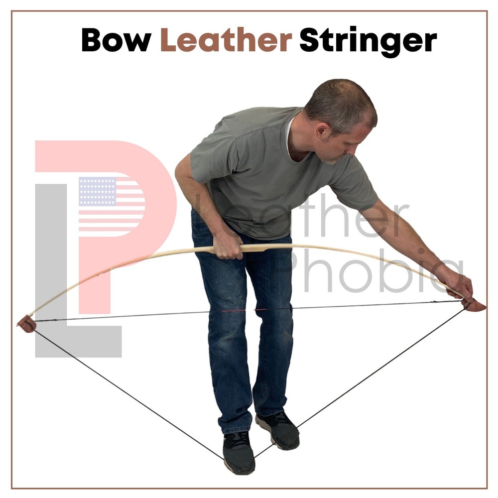 Leather Bow Stringer Brown Archery Bowstring Recurve Longbow Replace Rope Tool