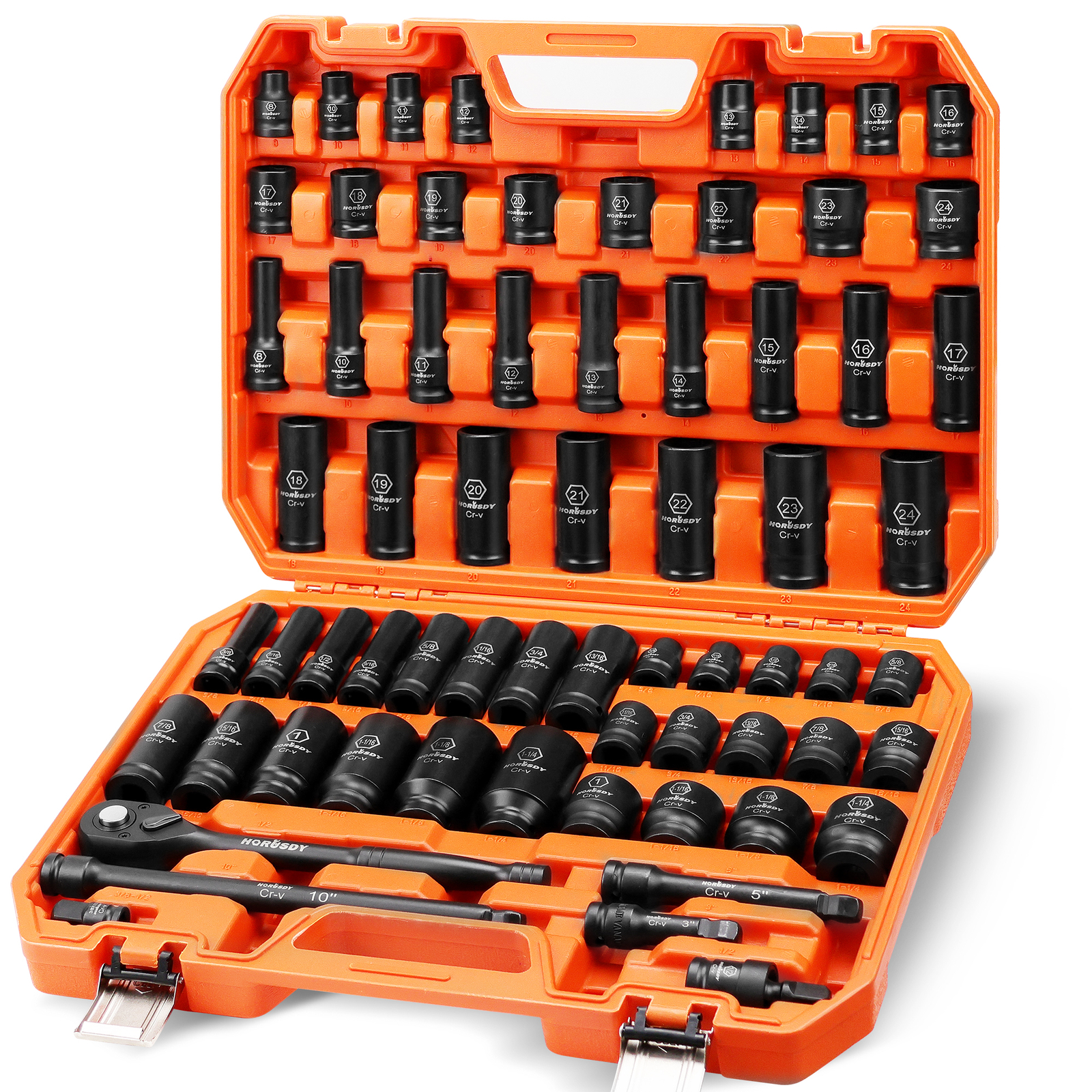 Impact Deep Shallow Socket Set 66PC 1/2" Drive 6 Point SAE Metric Master & Case