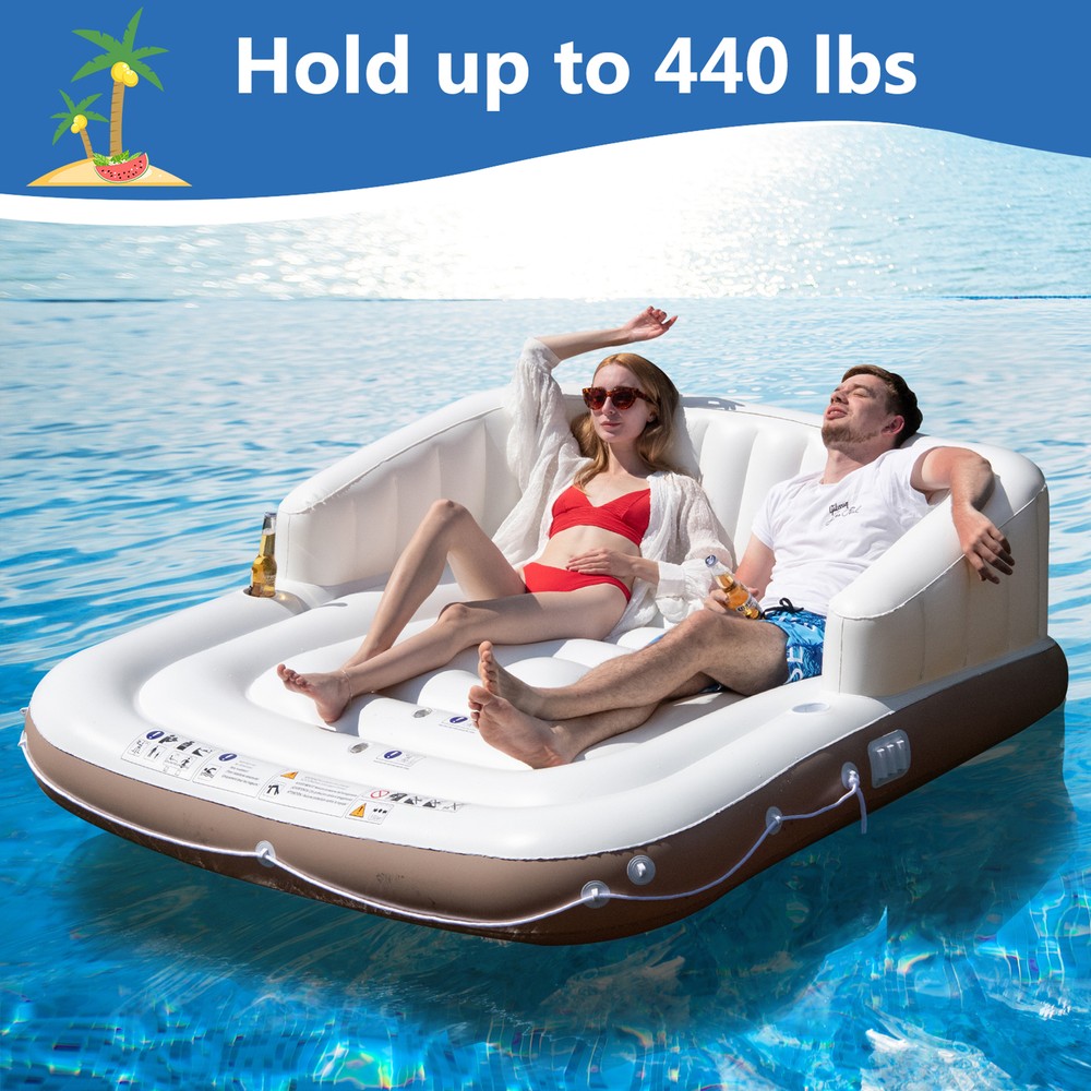 Floating Canopy Island Inflatable Pool Float Lounge Raft w/ Retractable Canopy