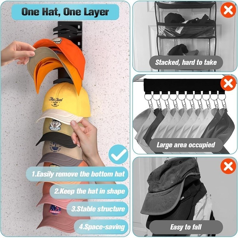 Hat Organizer Wall Mount 20 Caps Adjustable Storage Easy Access Two-Pack New