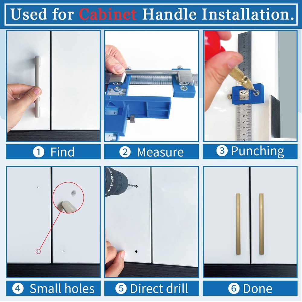 Cabinet Hardware Jig with Automatic Hole Punch and Drill Bits for Wood Projects