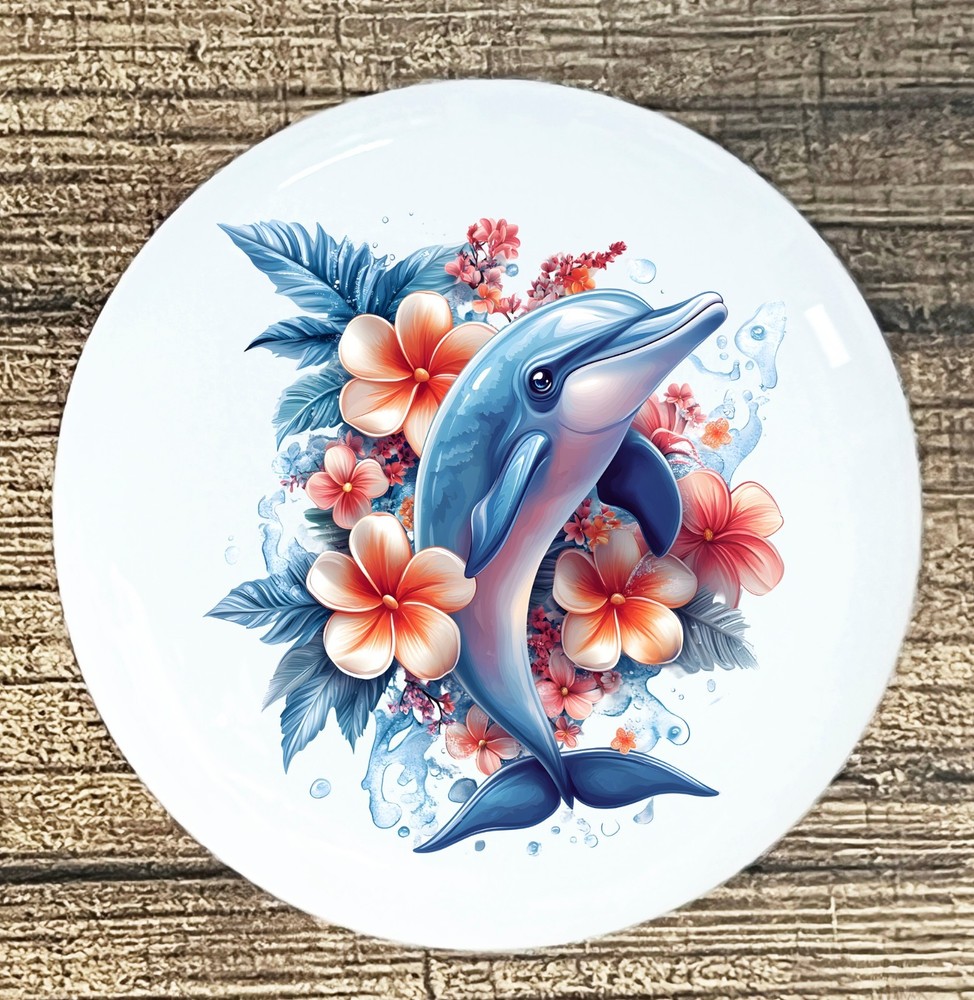 DOLPHIN  FLORAL back round White ceramic knob kitchen cabinet pull STYLE 18