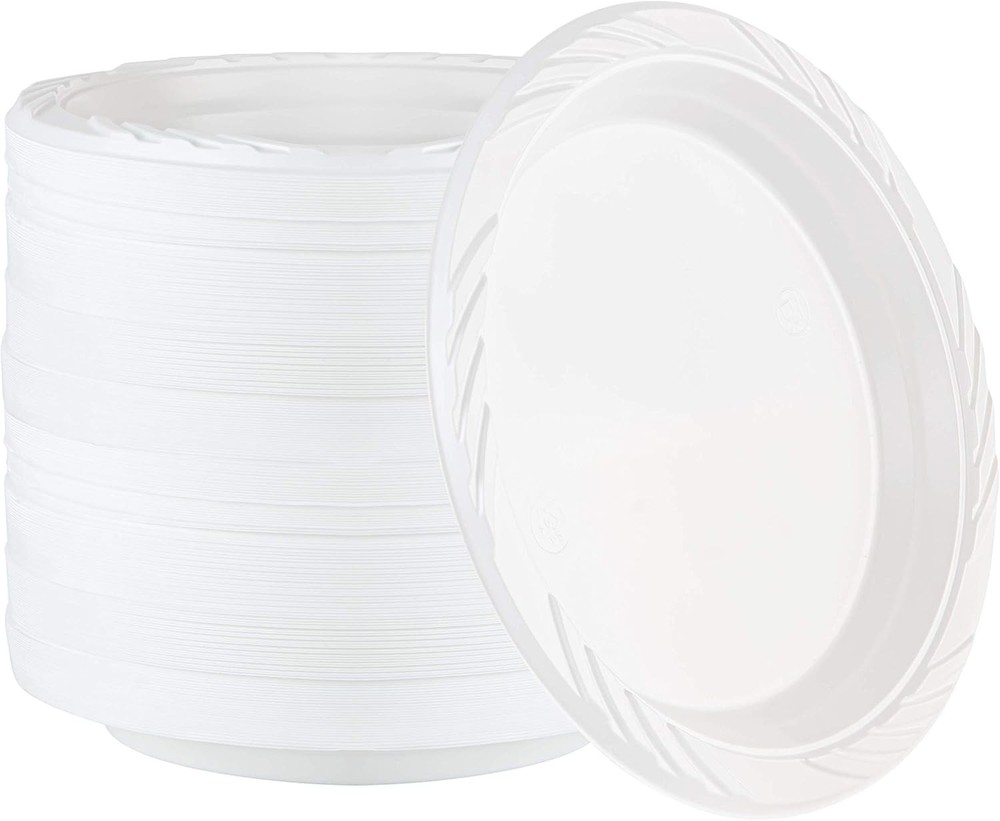 100 Count Disposable 10 Inch White Plastic Dinner Plates Extra Large