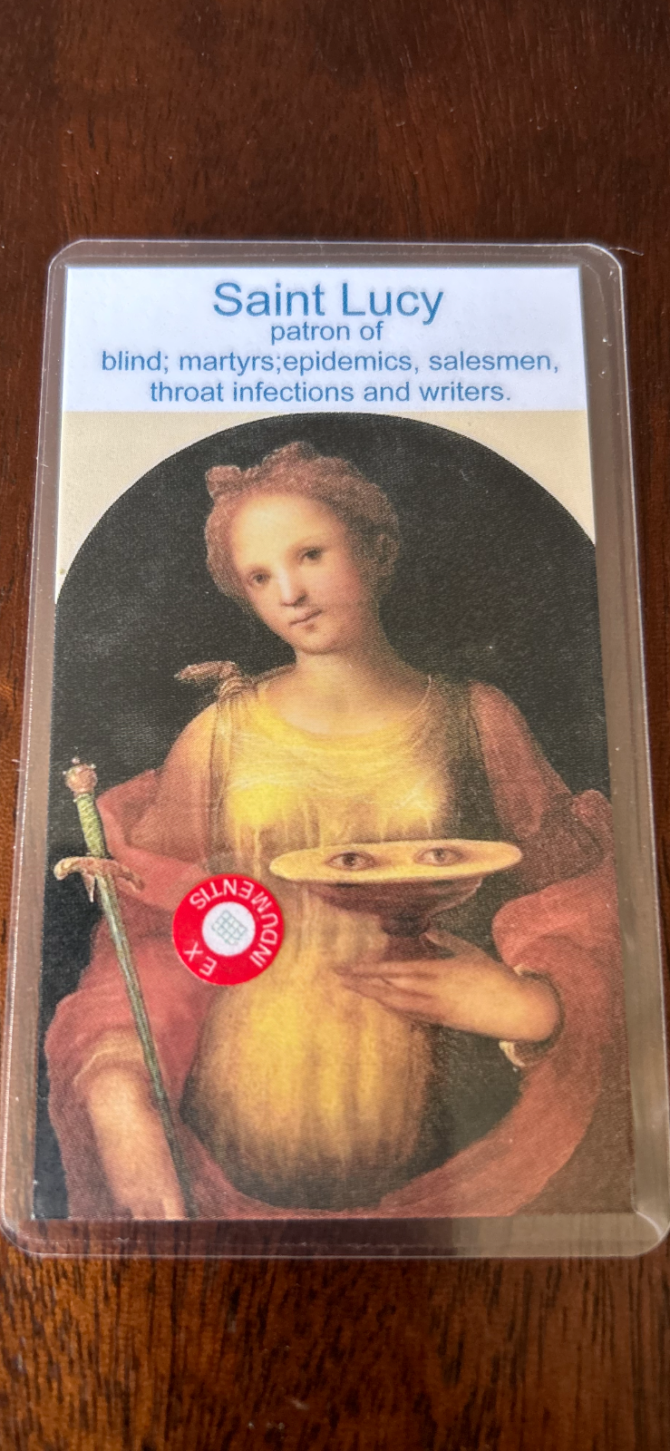 Saint Lucy 3rd Class Relic Card