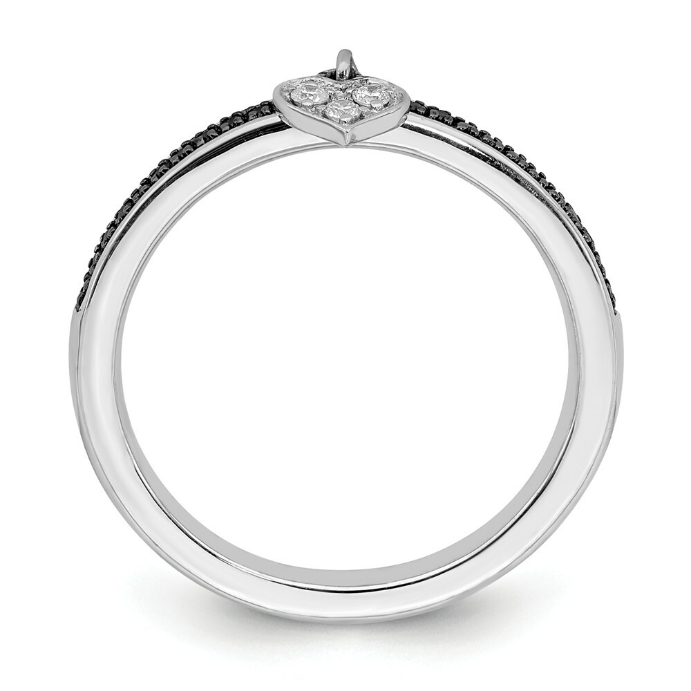 Sterling Silver Stackable Dangle Heart Ring with Black & White Diamonds QSK1061