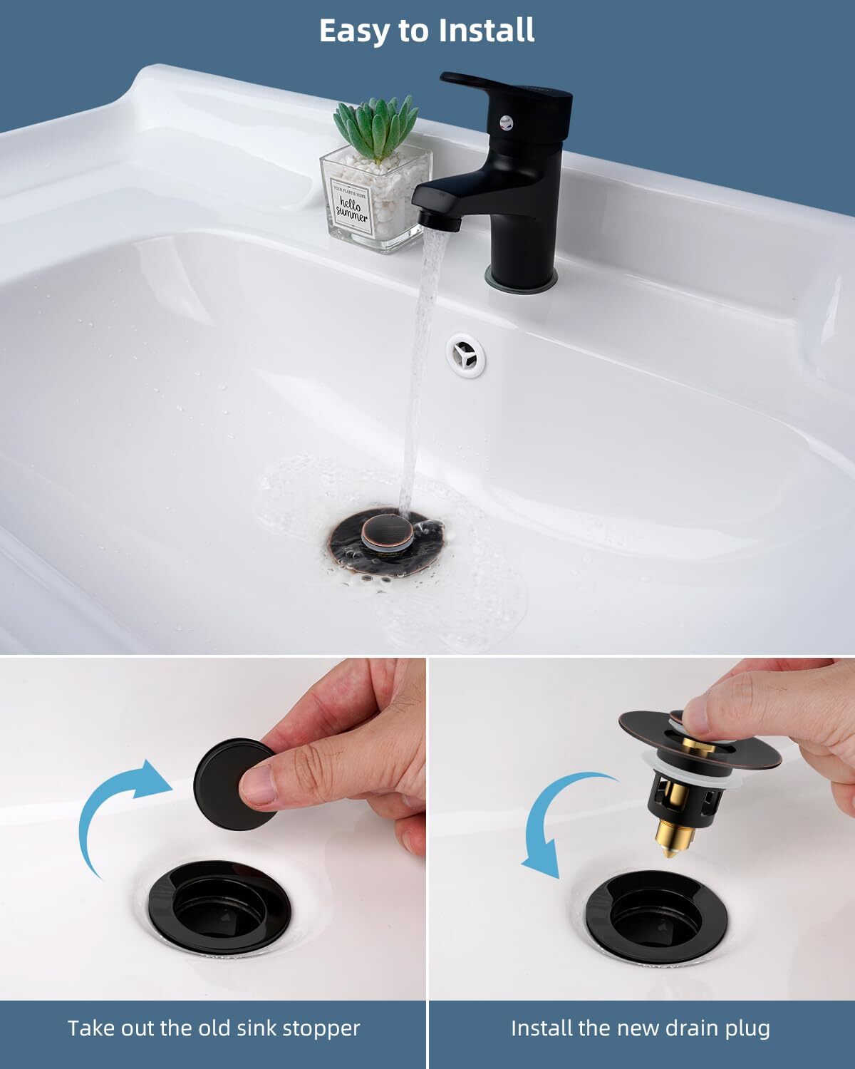 All Metal Universal Bathroom Sink Stopper,for 1''~1.8'' Basin Pop Up Sink Drain