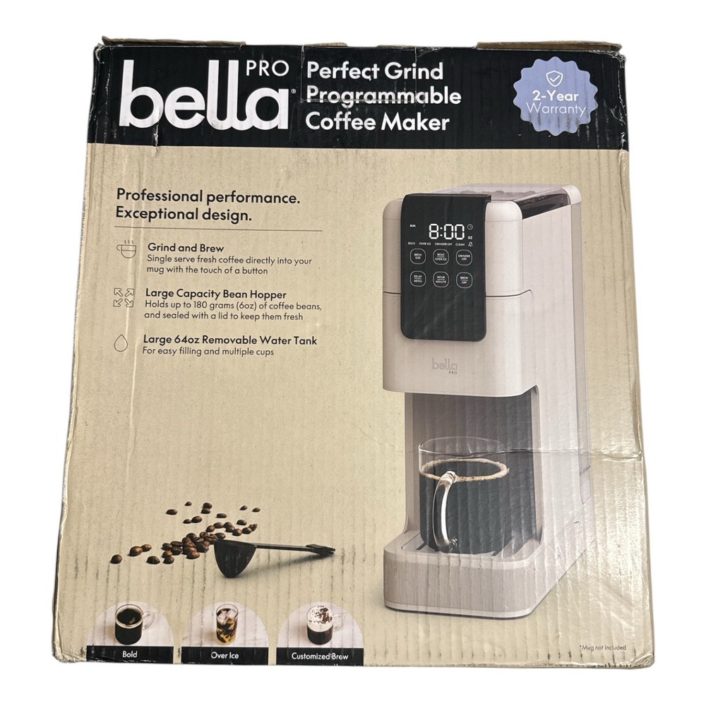 BELLA PRO Programmable Single-Serve Coffee Maker with Integrated Burr Grinder