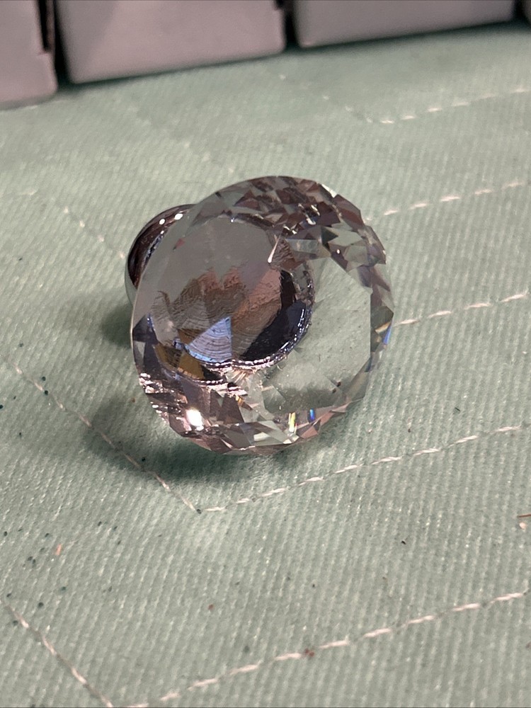 Set Of  14 Clear Faceted Crystal Drawer Pulls Handle Diamond Cut Cabinet KnobS